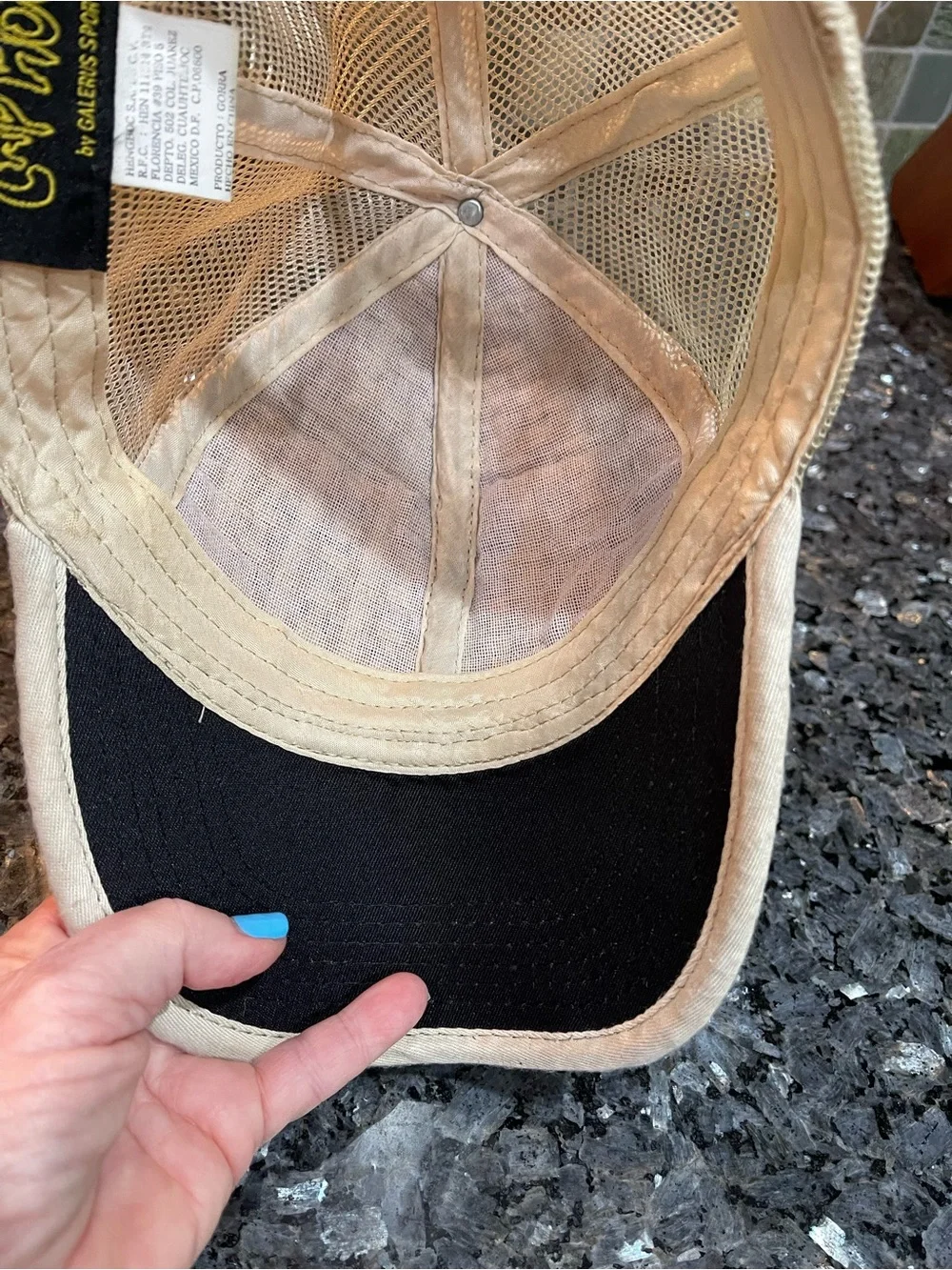SL Potosi Women's Tan Cowhide Woven Trucker Cap with Stud Detail SnapBack